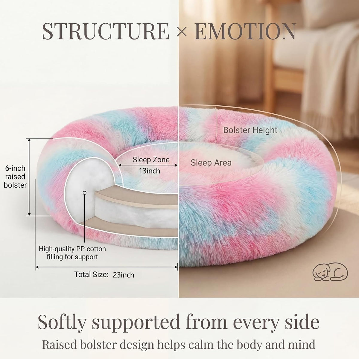 nononfish Cozy Donut Pet Bed,Soft Calming Dog Bed