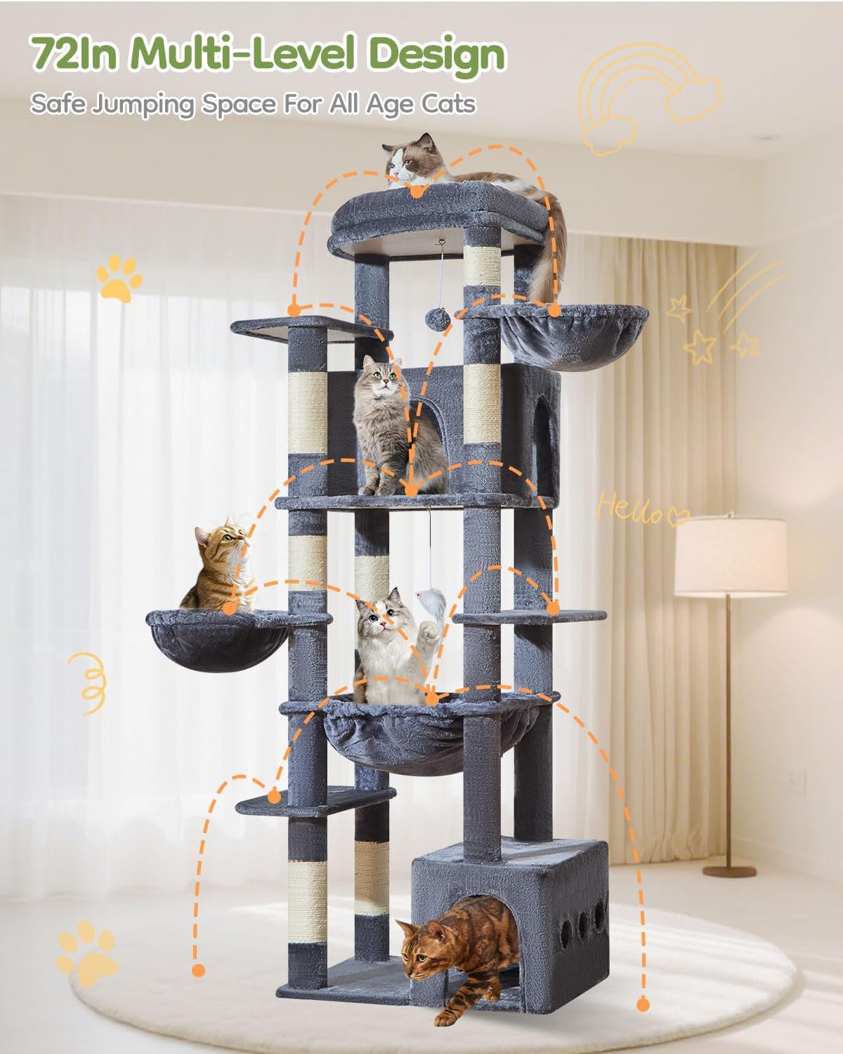 Taoqimiao 72 in Cat Tree, XXL Cat Tower for Indoor Cats Large Adult 25Lbs+