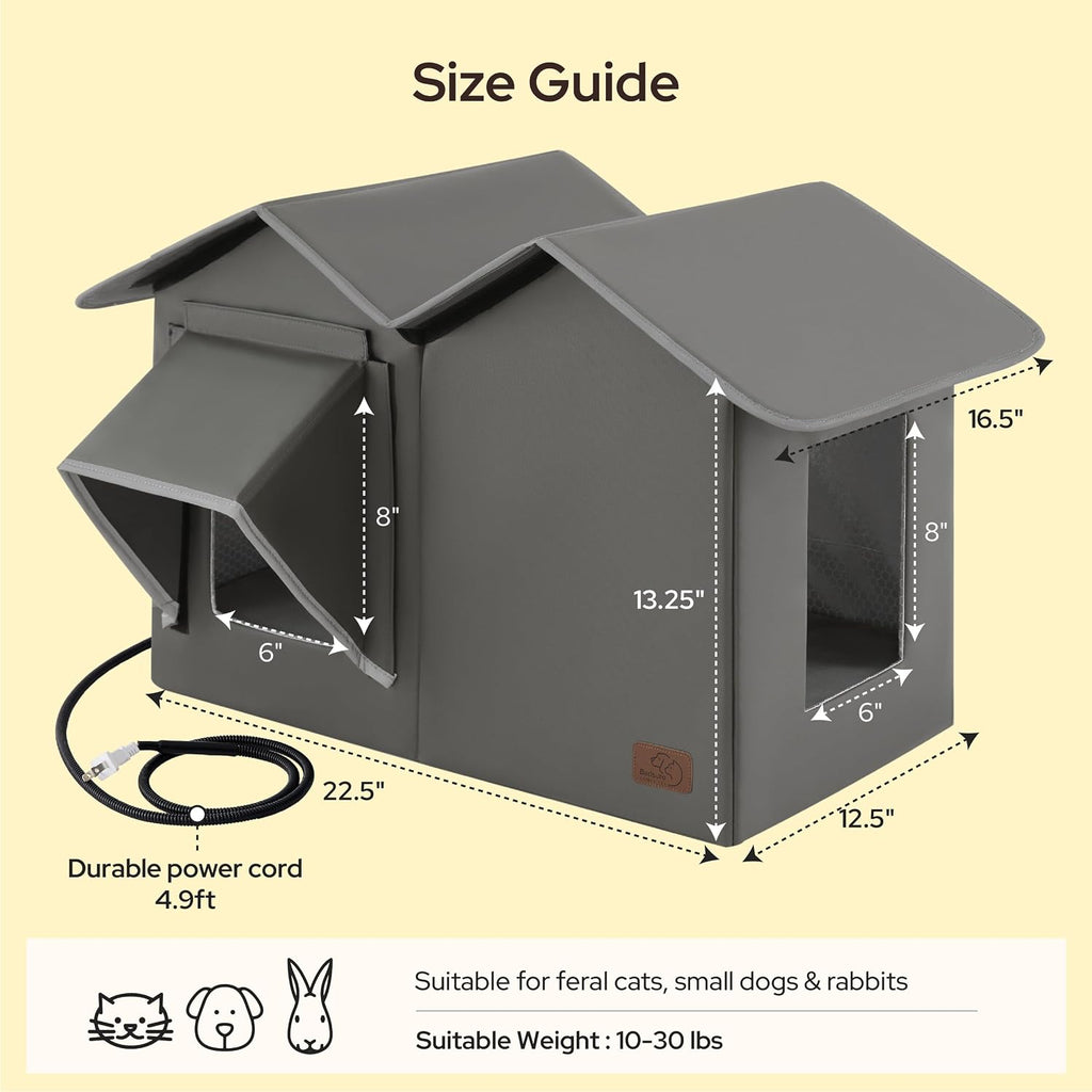 Bedsure ReflexHeat™ Extra Wide Heated Cat House for Outside with Raise Base