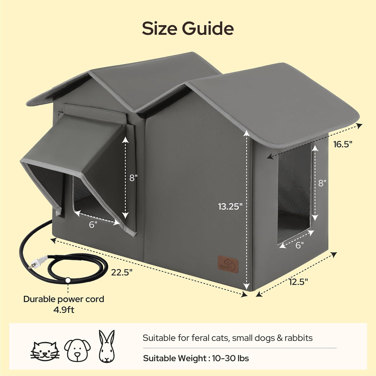 Bedsure ReflexHeat™ Extra Wide Heated Cat House for Outside with Raise Base