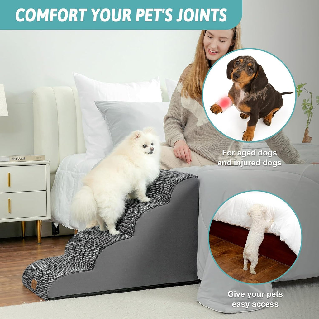 COZY KISS Dog Stairs for Small Dog 19.7" H, 4 Step Pet Ramp for Bed