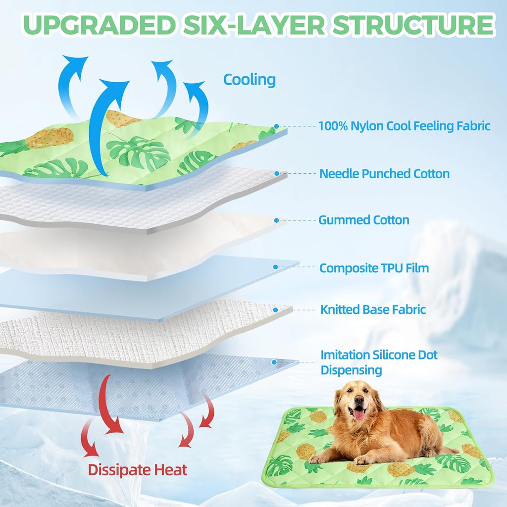 Homimp Dog Cooling Mat,27.5"x38.5" Thicken Self-Cooling Mat for Dog Large,Internal Waterproof & Endothermic,Washable Pet Ice Cool Pad Blanket,Pet Sleeping Pad for Indoor Outdoor in Summer, Green L