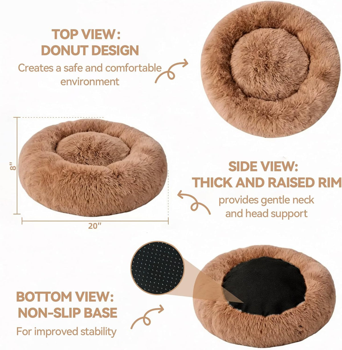 Large Dog Bed, Washable Plush Donut Dog Bed, 36 Inch