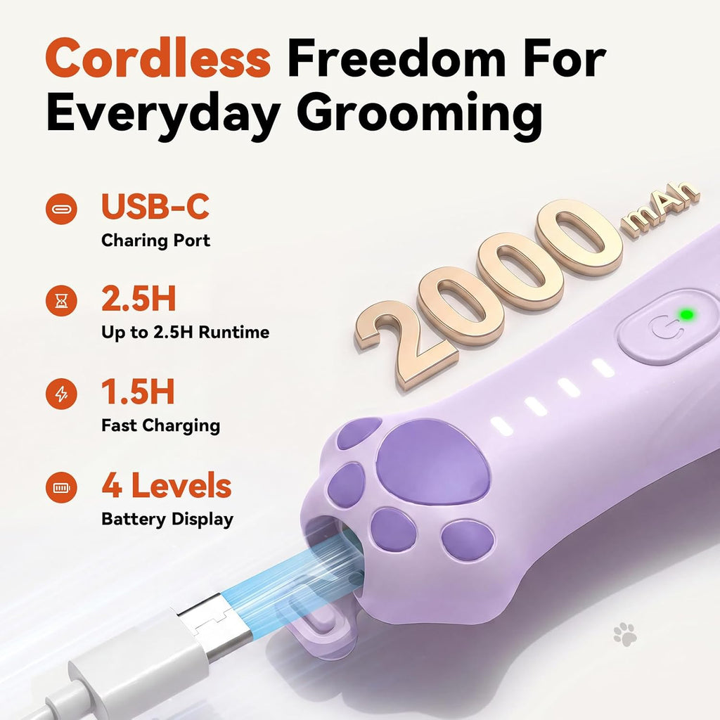 4-in-1 Dog Clippers for Grooming Kit - 45dB Quiet 150-Min Run Non-Slip Grip
