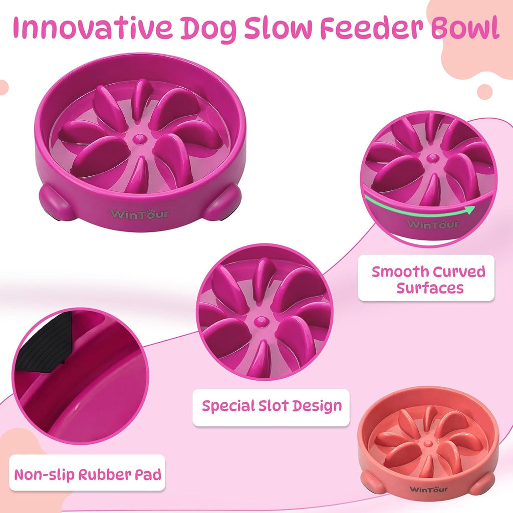 WinTour 2 Pack Slow Feeder Dog Bowls, BPA Free, Medium & Small Dog Bowls