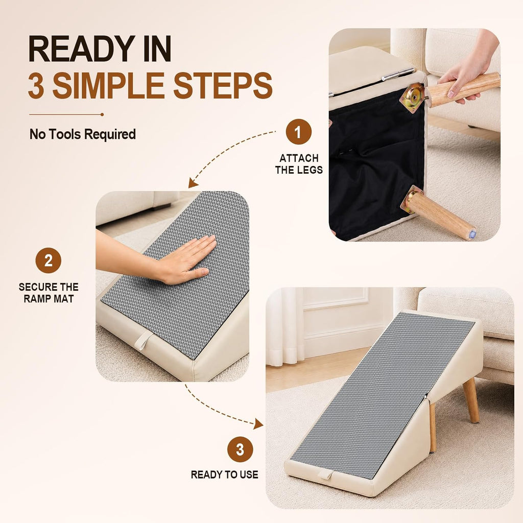 Dog Ramp for Couch and Bed, 16" High Foldable 2-in-1 Dog Ramp Ottoman, Solid Wood Frame with Non-Slip Mat, Easy to Assemble & Clean Pet Ramp, Pet Stairs Alternative Safe for Small Senior Injured Dogs
