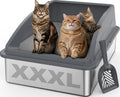 AIPERRO Stainless Steel Litter Box Extra Large for Big Cats and Multi-Cats | Jumbo Extra Large High Sided Metal Cat Box with Lid | Anti-Urine Leakage,Non-Stick & Easy to Clean | Include Litter Cat Scoop