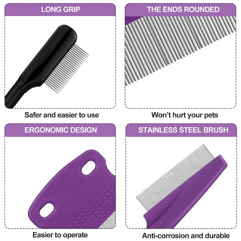 Fullhawl 5 Pcs Dog Eye Combs Tear Stain Remover Combs, Purple, Black