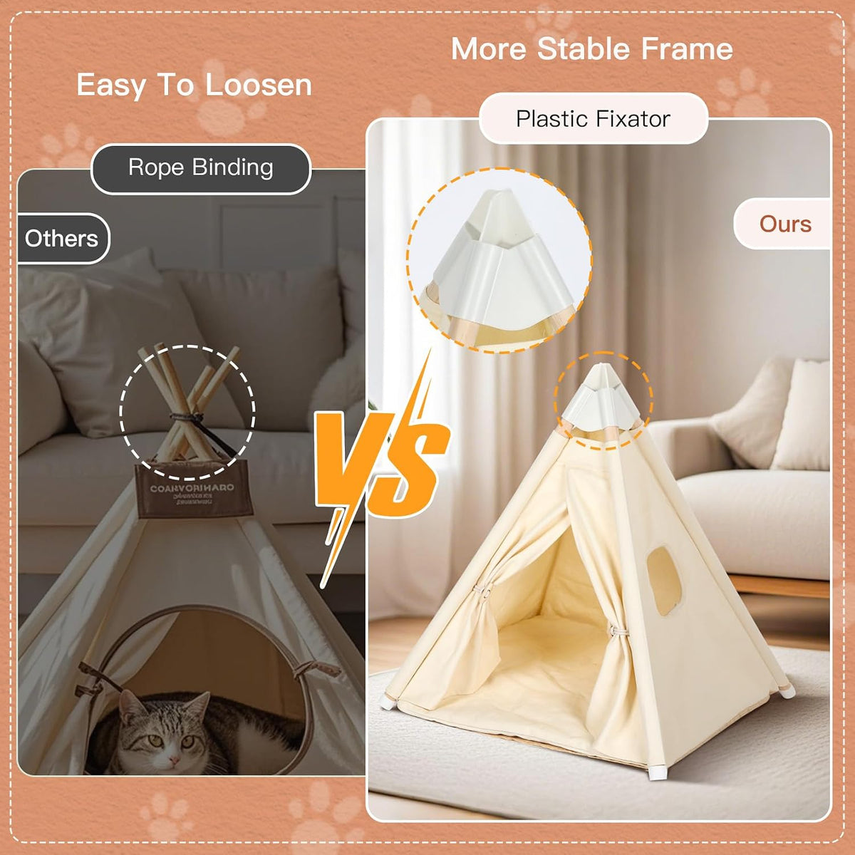 Standard Cat & Mini Dog Teepee Tent House Int 20x20x20in/Ext 22x22x25in