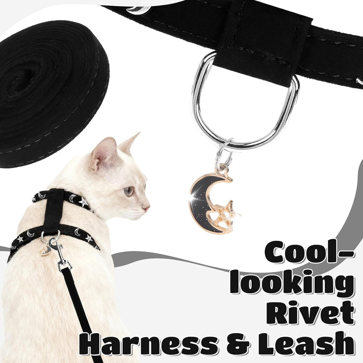 EXPAWLORER Cat Harness and Leash Set - Escape Proof Adjustable Cat Harness, H-shped Comfortable Soft Lightweight Kitten Harness for Outdoor Walking, for Small Medium Cats,Star-Moon M