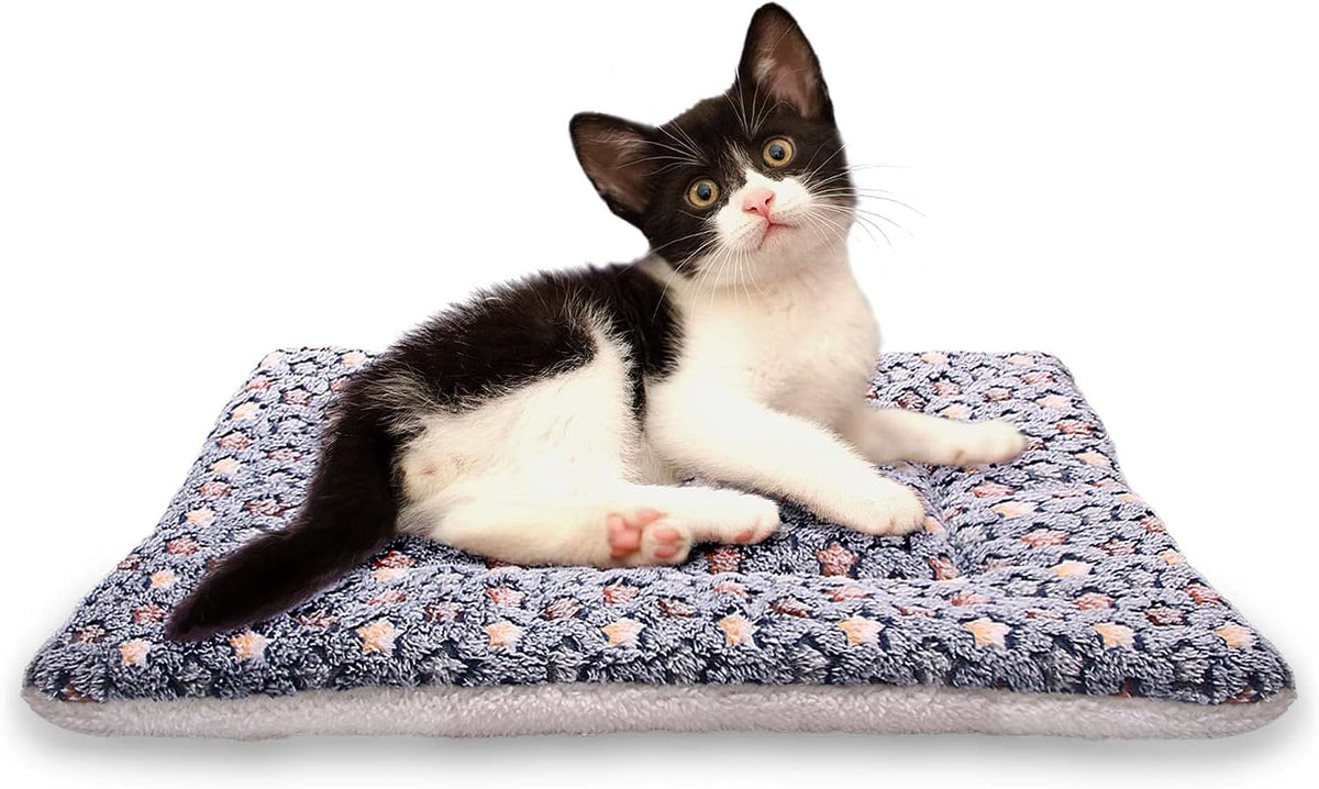 FJWYSANGU Fluffy Pet Cat Blanket Soft Coral Velvet Pet Puppy Cushion Mat Warm Cover Soft Pad Mat(Star V2/Dark Blue,X-Large)