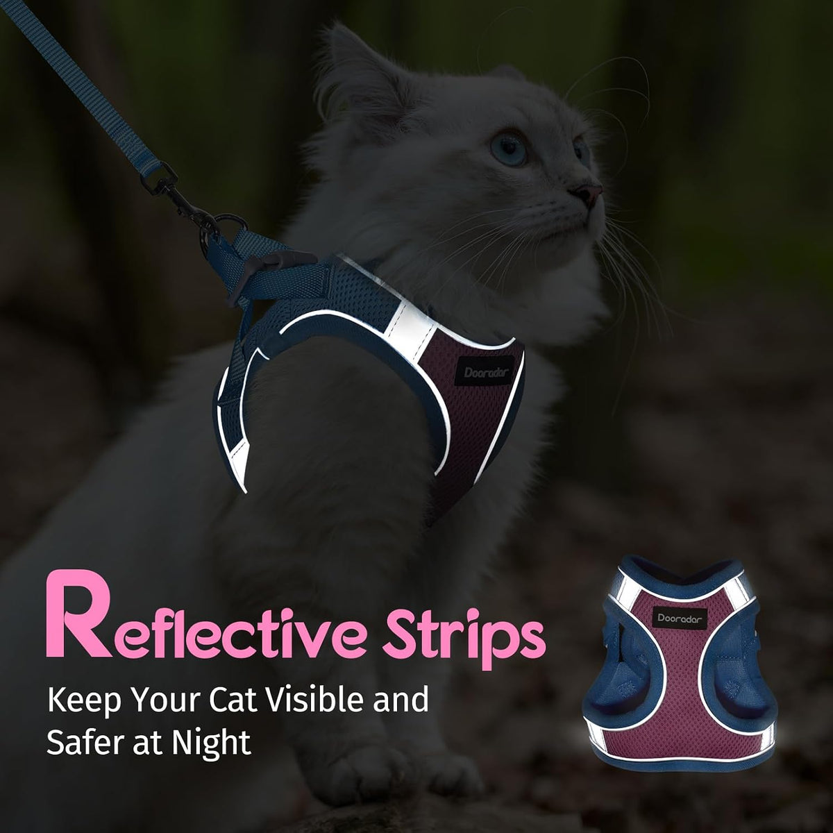 Dooradar Cat Harness and Leash Set, Easy-on Vest, Pink & Blue