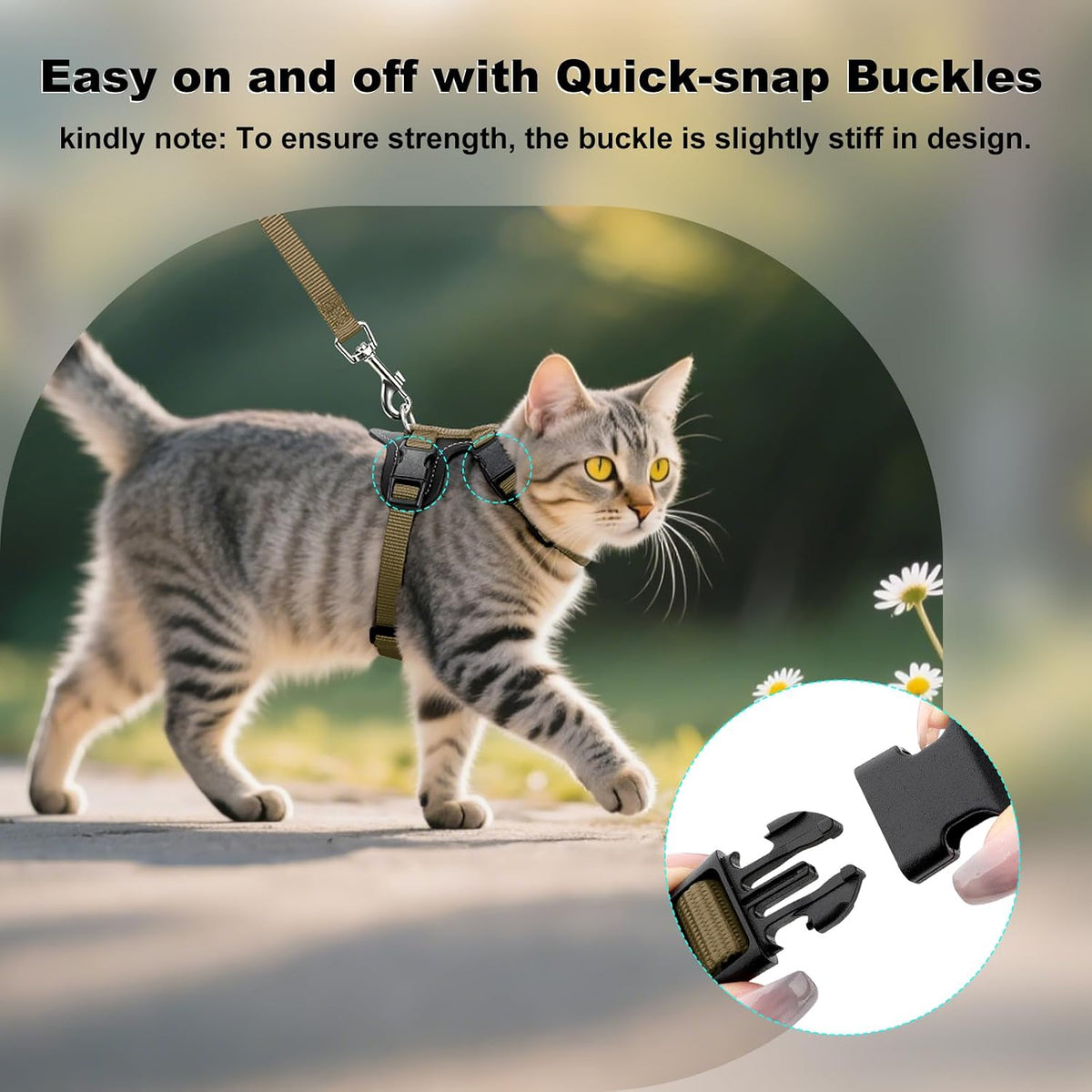 Plutus Pet Adjustable Cat Harness and Leash Set, with Leather Trim