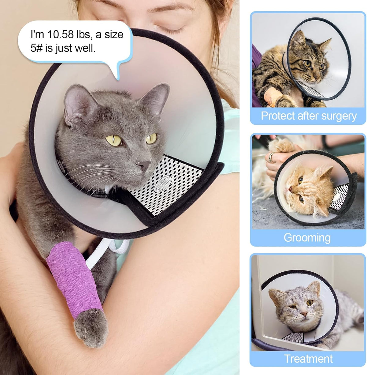 Depets Adjustable Recovery Pet Cone E-Collar for Cats Puppy Rabbit, Plastic Elizabeth Protective Collar Wound Healing Practical Neck Cover, Neck Girth 8.1 in