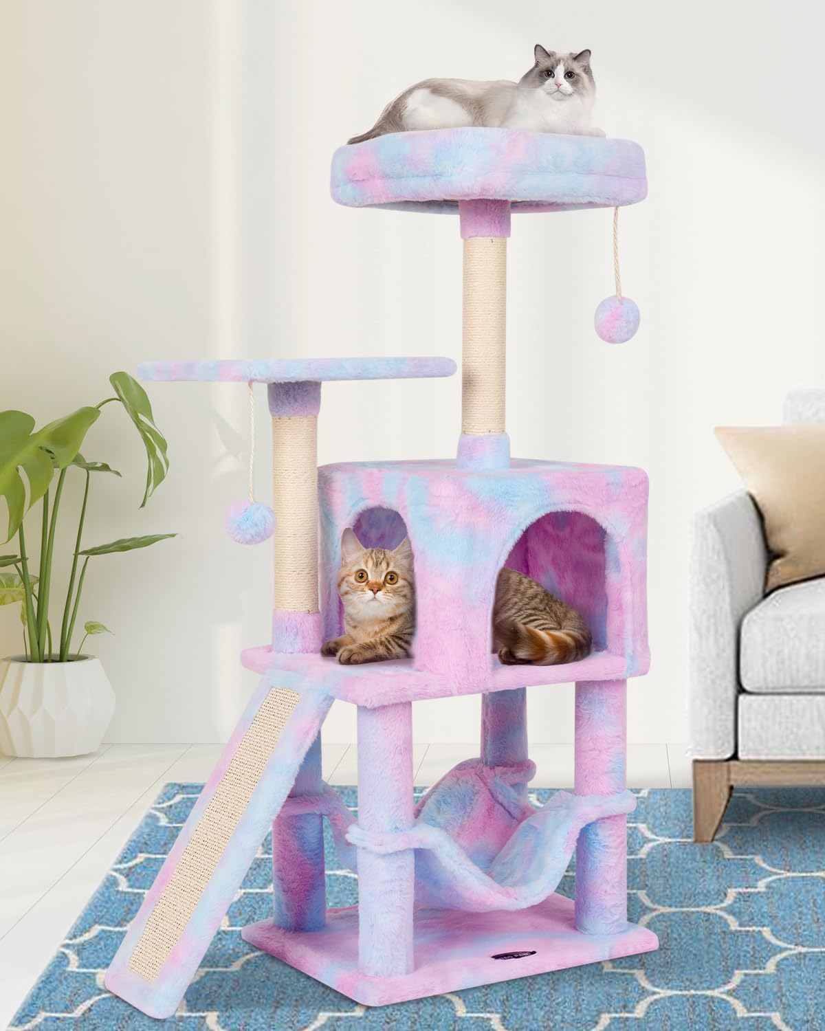 Cut Cat Tree Cat Tower Condo with Hammock Kittens Scratching Post Rainbow