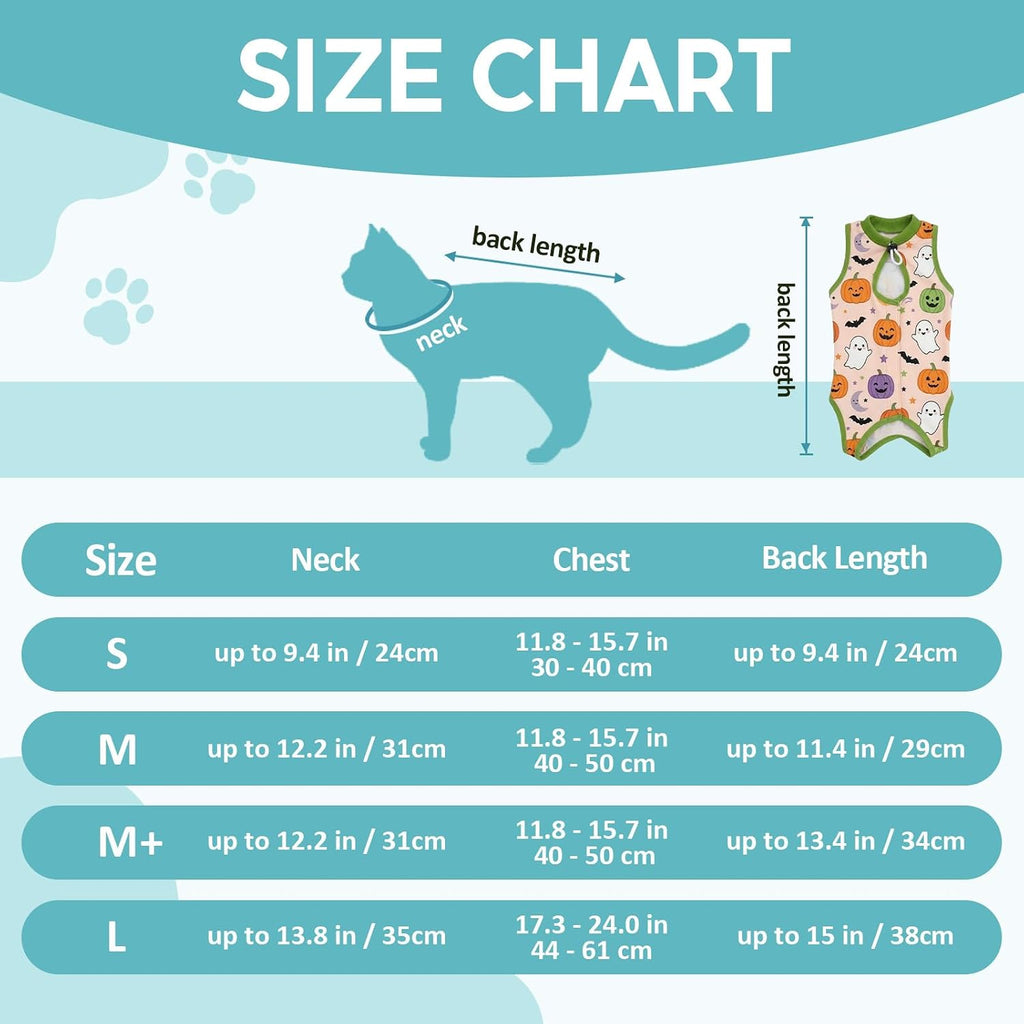 Avont Halloween Cat Recovery Suit - Kitten Onesie for Cats After Surgery