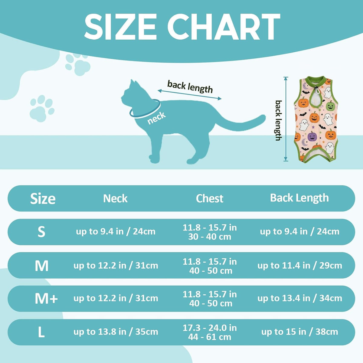 Avont Halloween Cat Recovery Suit - Kitten Onesie for Cats After Surgery
