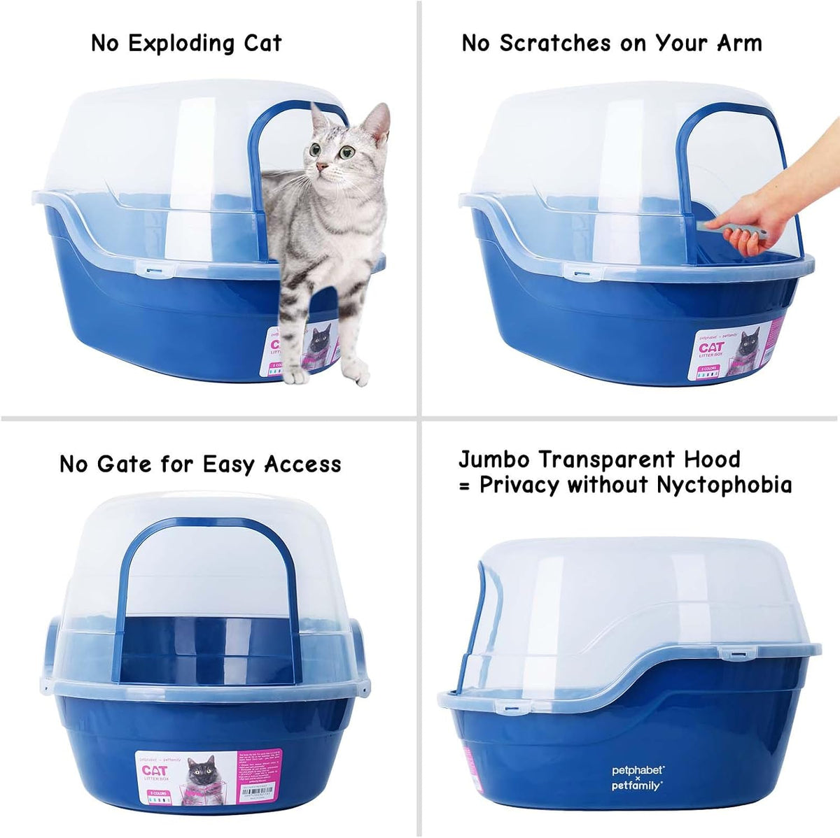petphabet Covered Litter Box, Jumbo Hooded Cat Litter Box Holds Up to Two Small Cats Simultaneously,Extra Large (Navy Blue)…