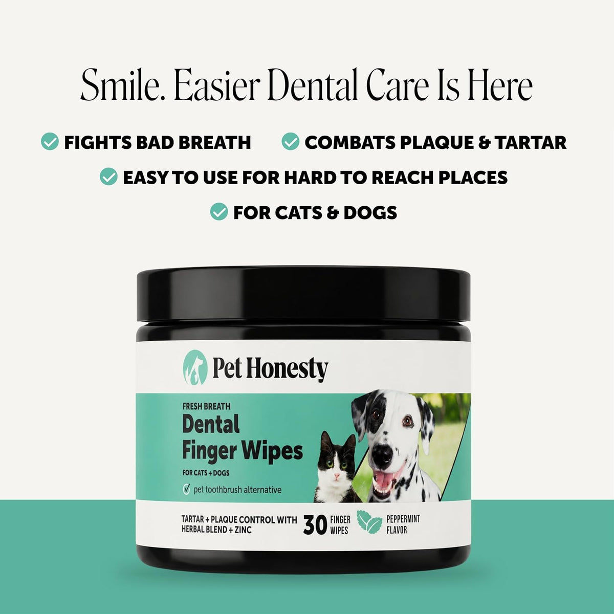 Pet Honesty Vet Recommended Cat & Dog Dental Wipes with Zinc, 30 ct
