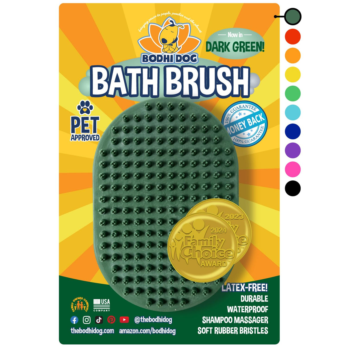 Bodhi Dog Shampoo Brush - Pet Grooming & Bath Supplies for Dogs and Cats - Bath Brush for Long & Short Hair - Premium Scrubber for Shower, Showerhead, Sprayer & Bathing (One Pack, Dark Green)