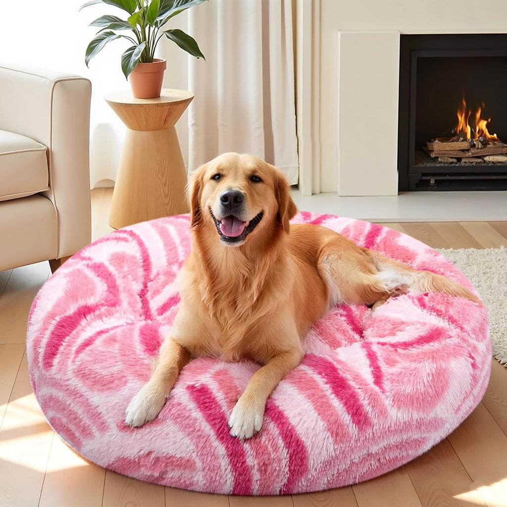 Calming Soft Round Dog & Cat Bed, Donut Cuddler Warming Cozy Fluffy Plush Cushion Beds for Small Medium Sized Dog and Cat