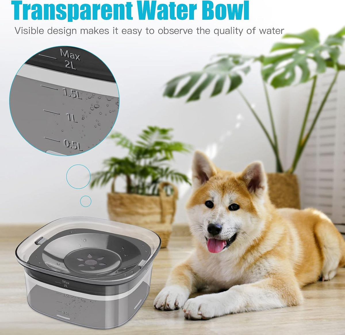 UPSKY 70oz Dog Water Bowl, No Spill Slow Drinking Feeder for Messy Drinker | Large Capacity, Spill Proof, Prevent Pet Prevents Choking, Anti-Slip, Visible Water Level, Suitable for Travel and Car Trips