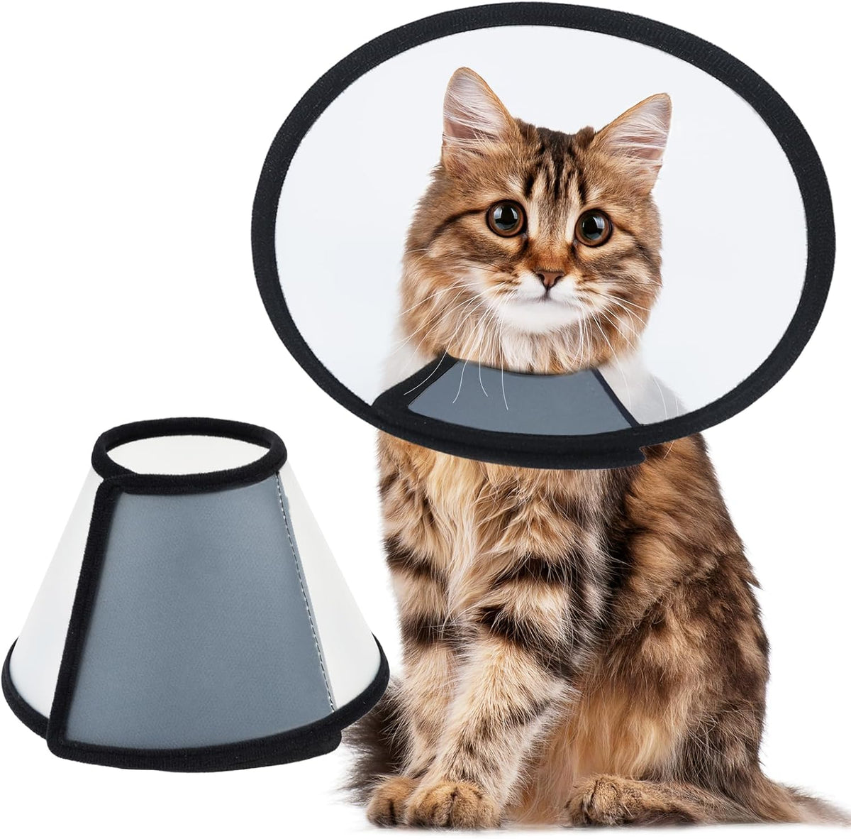 Vivifying Large Cat Recovery Cone, PVC E-Collar for Big Cats, Black, L