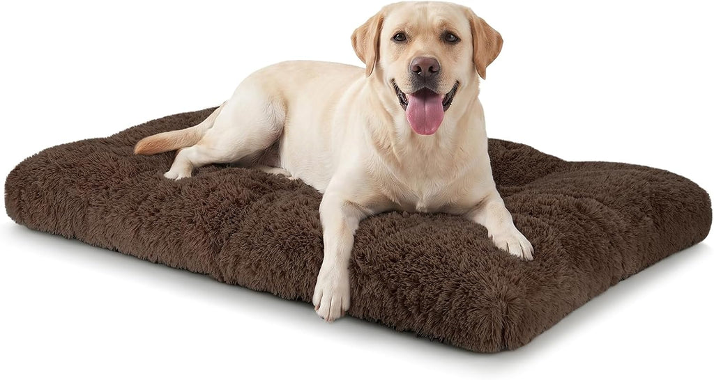 JOEJOY Large Dog Bed Crate Pad, Deluxe Plush Washable Dog Beds Fulffy Soft Kennel Pad Anti-Slip Pet Sleeping Mat for Extra Large Medium Small Dogs, 40" x 27", Brown