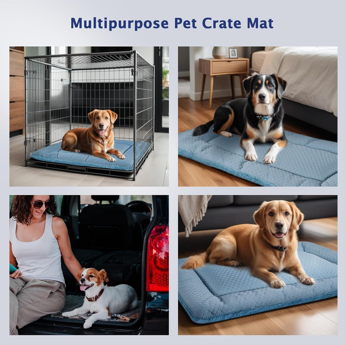 Dog Bed Mat, Crate Pad Reversible,Soft Kennel Pad, Washable Dog Crate Mat (Cool and Warm),Pet Sleeping Mattress for Small Medium Dogs XB009 (24''x18'',Blue)