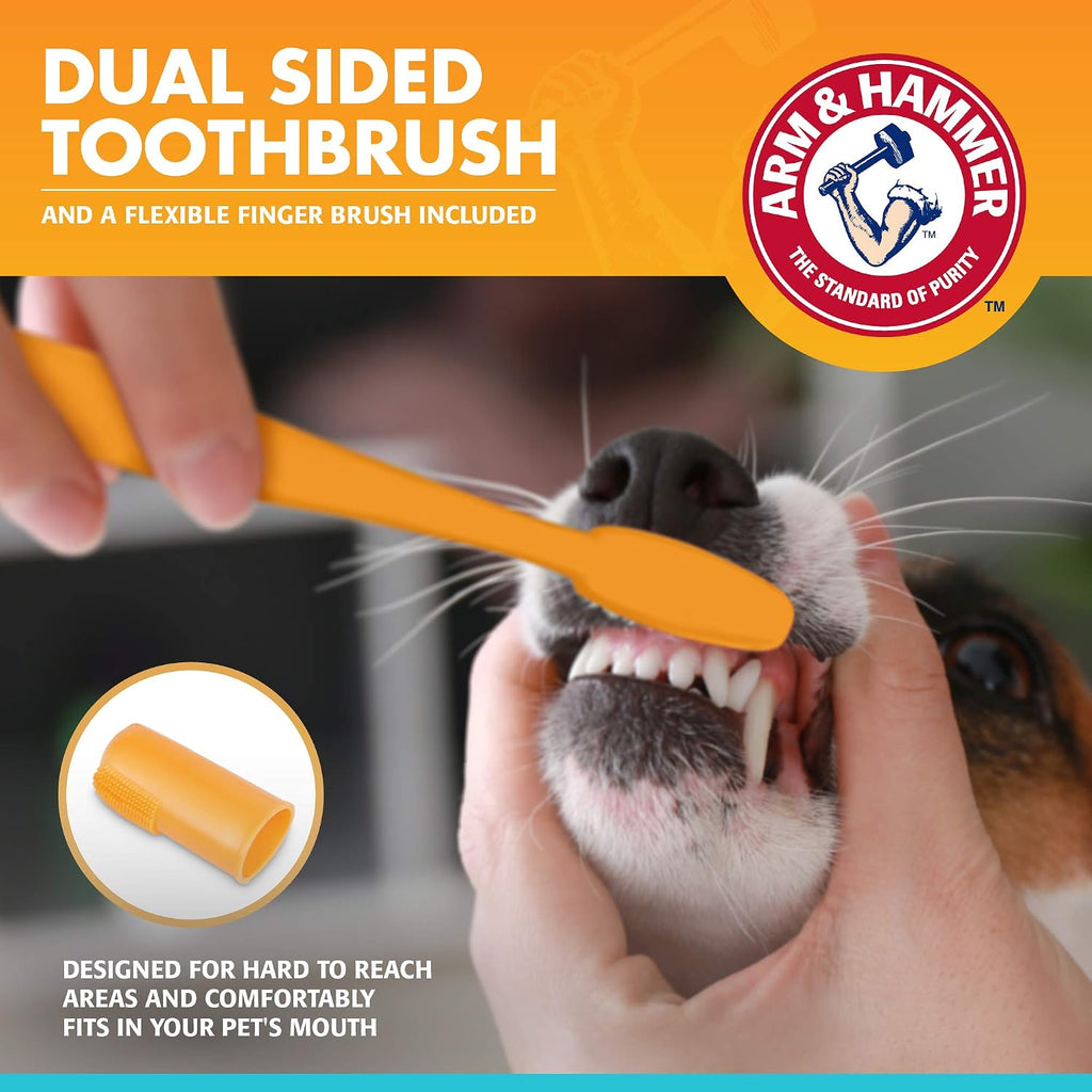 Arm & Hammer Fresh Breath Dog Dental Kit, Vanilla Ginger, 2.5 Oz, 3 Piece | Includes toothpaste, toothbrush, and finger brush, baking soda enhanced, reduces plaque and tartar daily 