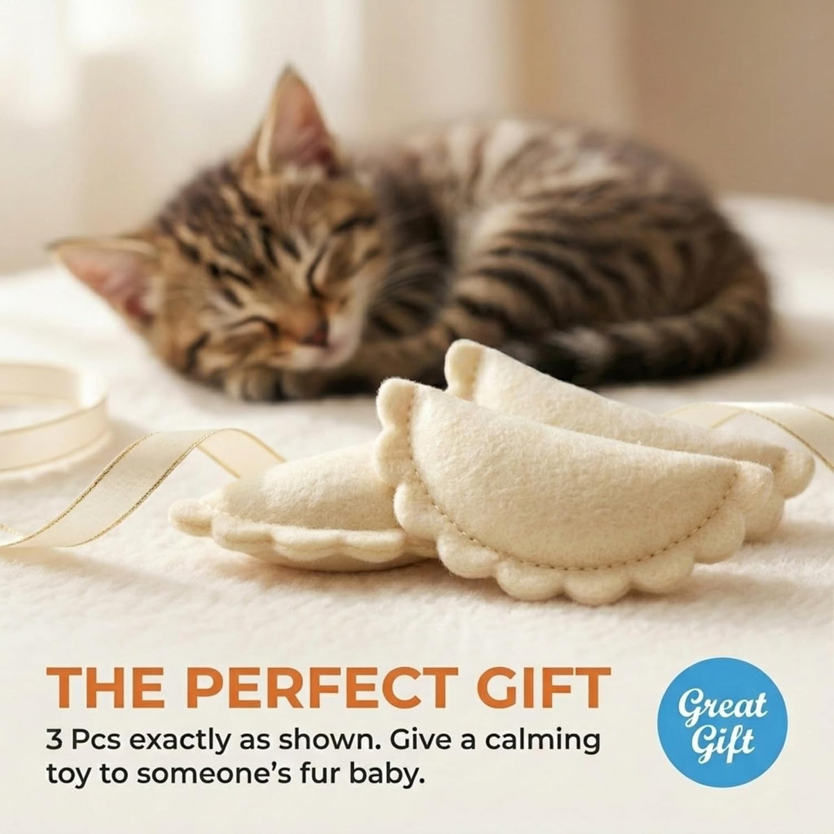 Glaciart One Wool Felt Dumpling Cat Toys with Catnip, 3 Pack Handmade Food Catnip Toys for Indoor Cats & Kittens, Interactive Kicker Toys for Exercise & Play