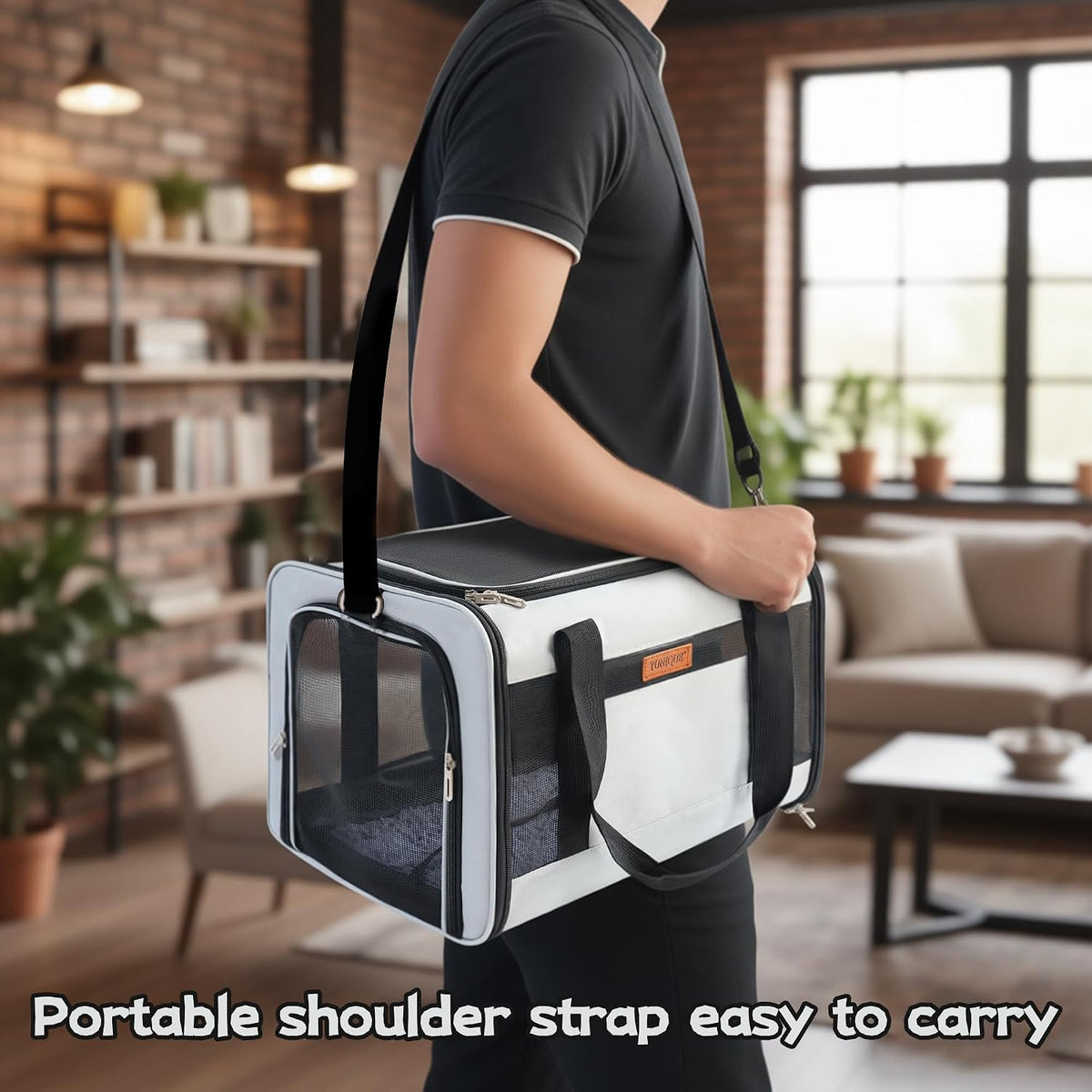 YUNIQUE Soft-Sided Cat & Dog Carrier for Pets Up to 15 Lbs, Airline Approved Collapsible Travel Puppy Carrier with Lightweight Fabric Design (lightgrey)