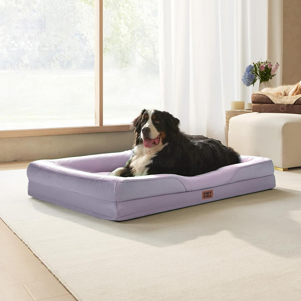 EHEYCIGA Orthopedic XXL Dog Bed for Large Dog, Memory Foam Dog Couch,Purple