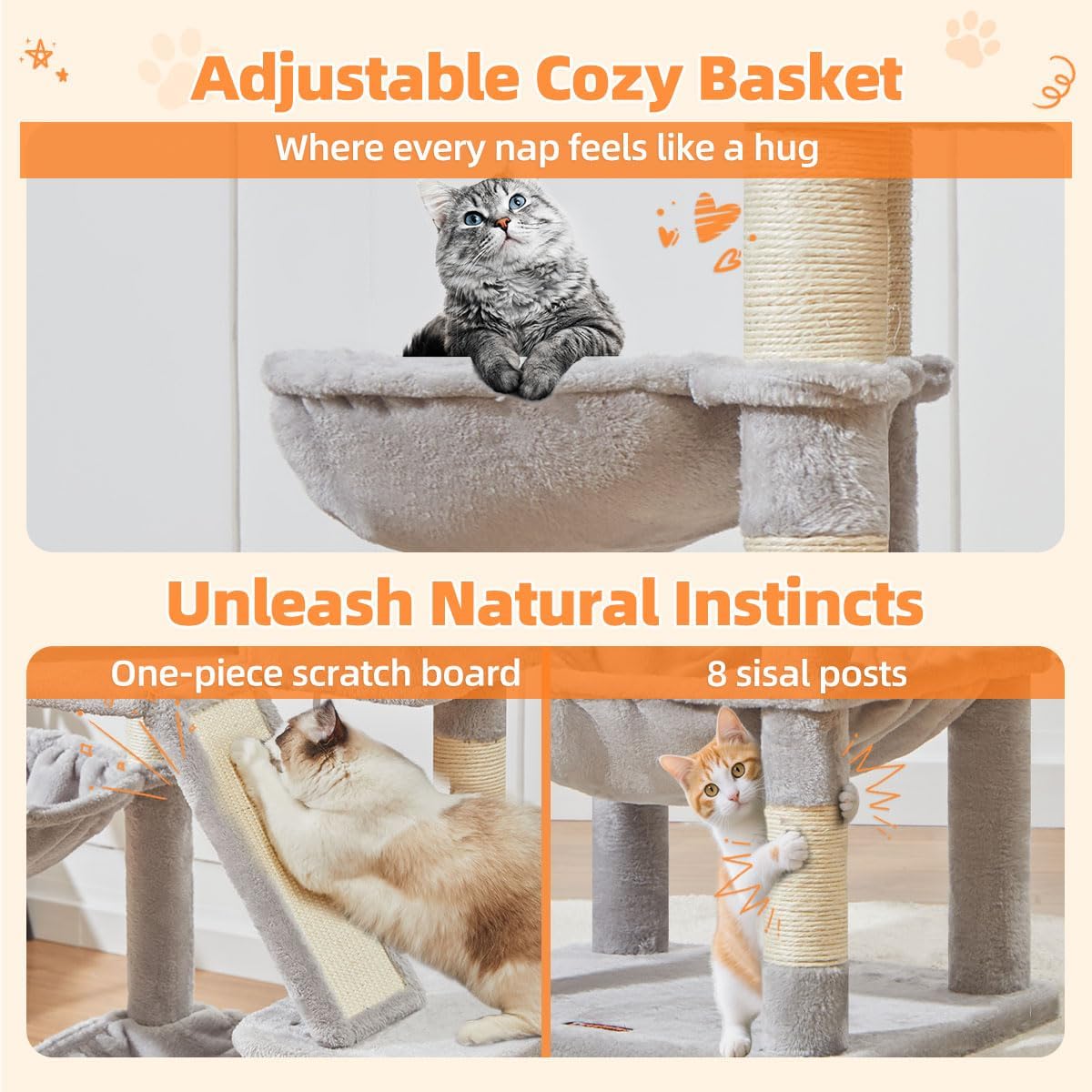 Taoqimiao Sturdy Cat Tree, 58In Cat Tower for Indoor Cats Large Adult