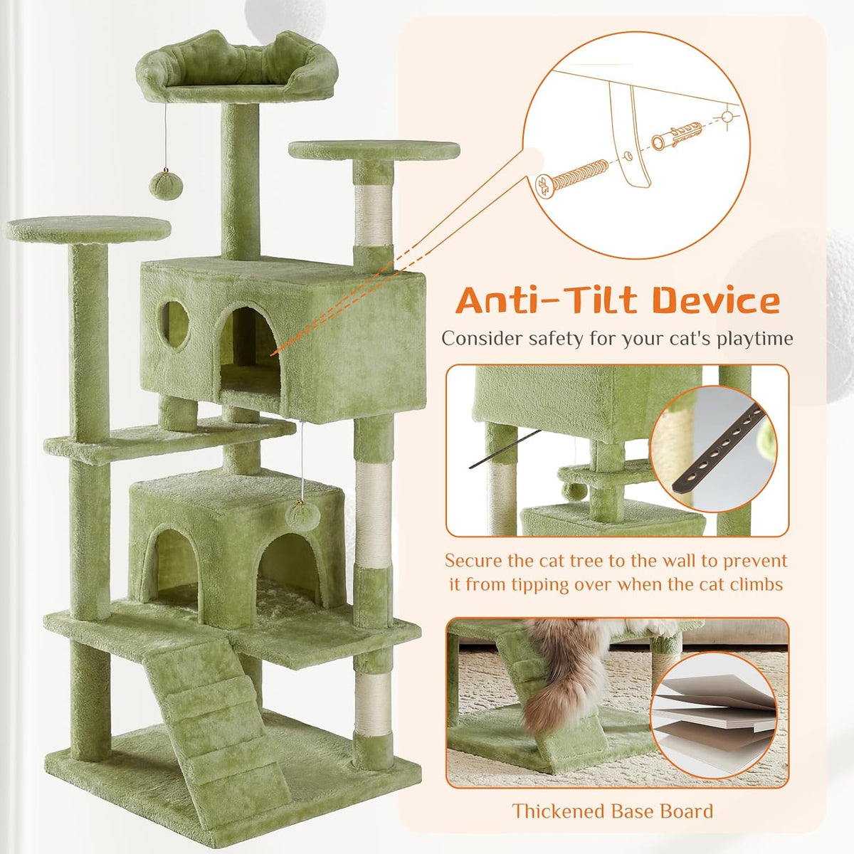 54 Inch Cat Tree Tower with Natural Sisal Scratching Post