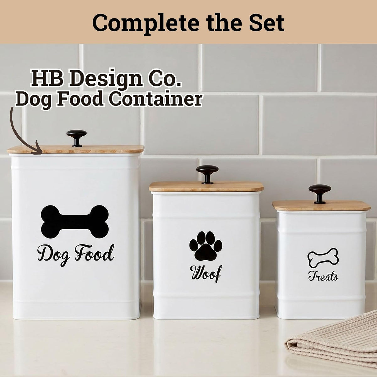 Dog Treat Container Set of 2 with Airtight Bamboo Lids - 8x6 & 7x5 inch | Fits All Popular Treats, Up to 20 Cups Combined Capacity, Airtight Bamboo Lid, Easy Open Lid, Dent-Resistant Durable Metal