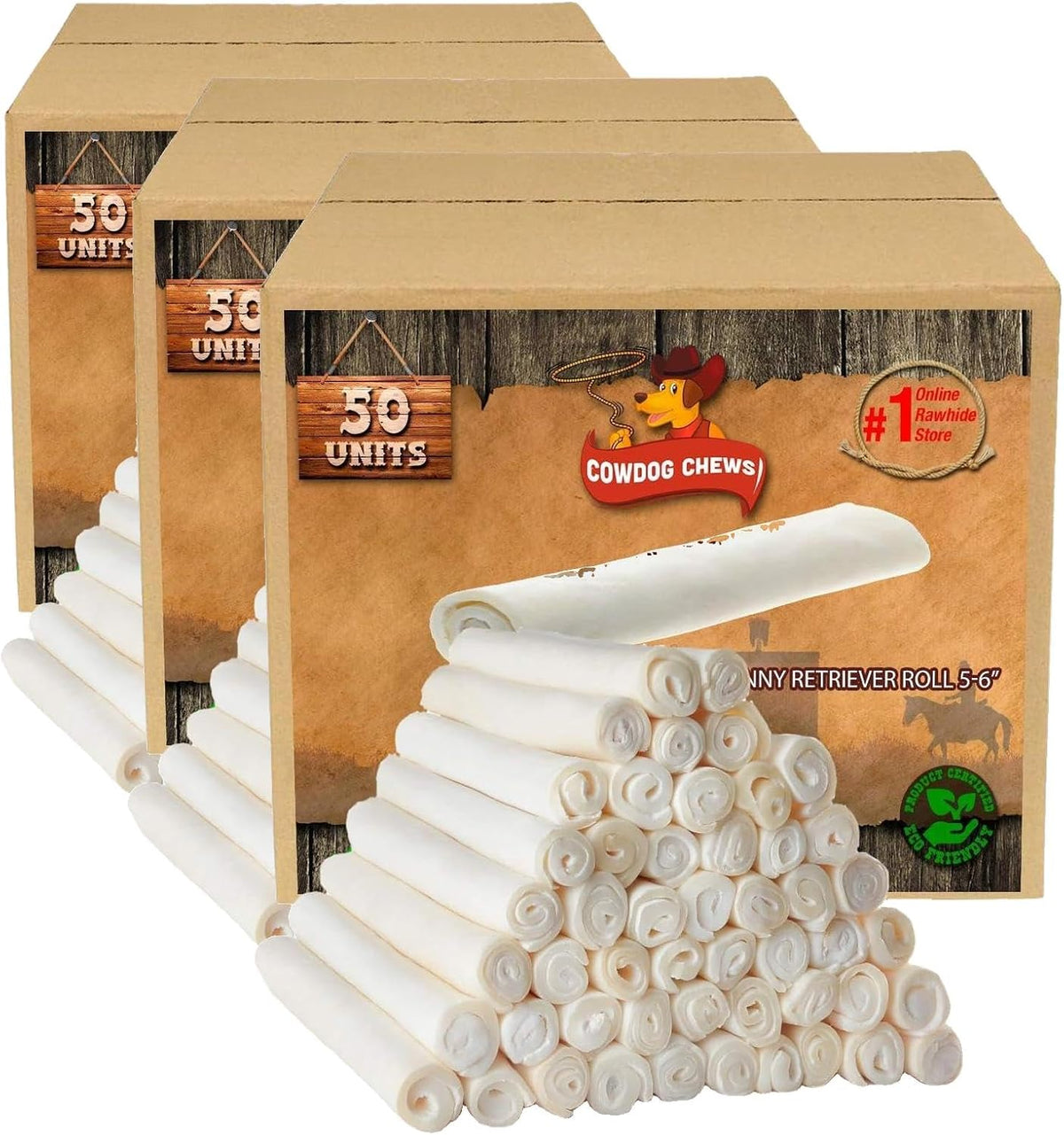 Cowdog Chews 5-6 Inches Rawhide Retriever Roll - Chewing Dog Treat, 100% Natural - Natural Grass Fed Livestock Sourced (150 Pack)