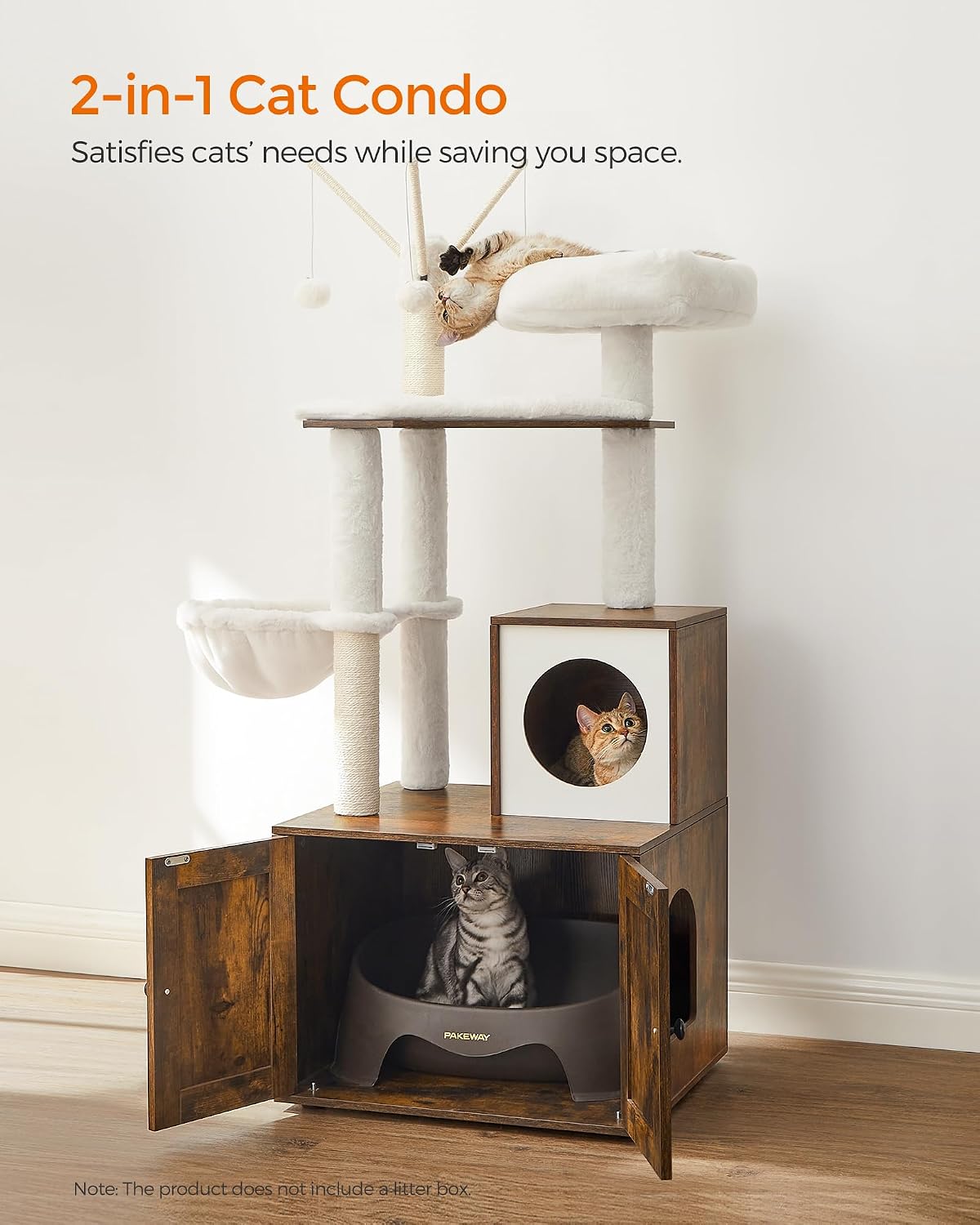 Feandrea Cat Tree with Litter Box Enclosure, 59-Inch, 2-in-1 Condo