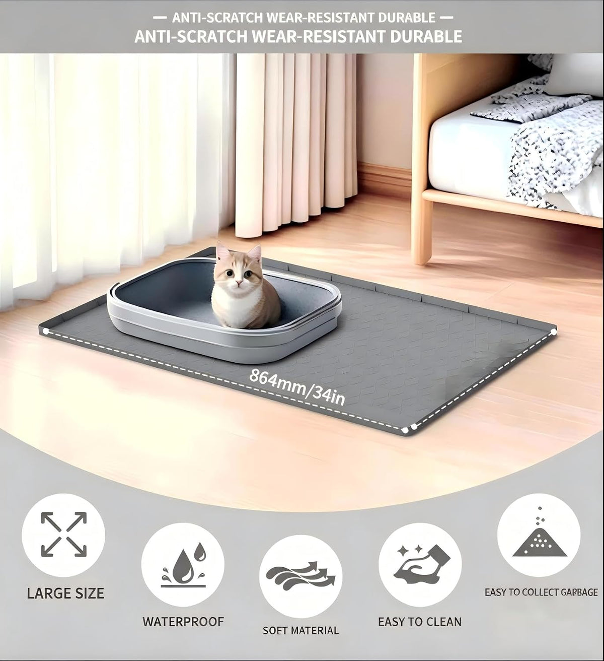 Cat Litter Mat 34" X 22", Washable Silicone Litter Box Mat