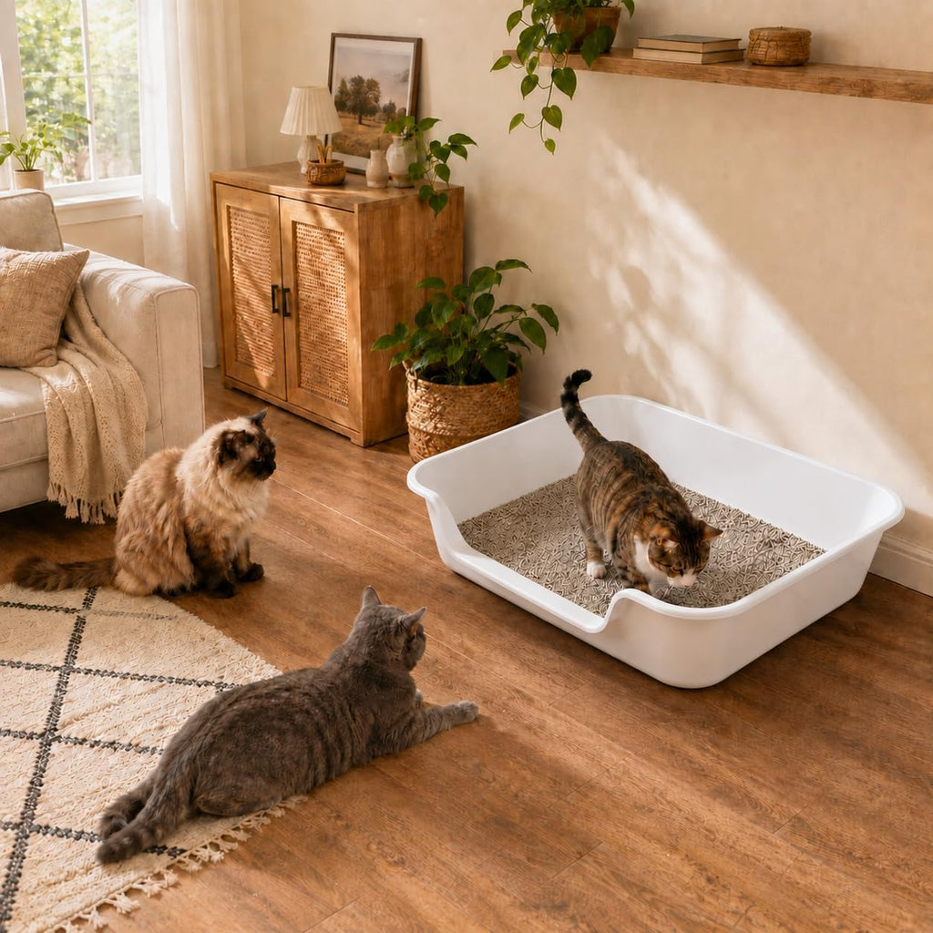 Extra Large Low Entry ABS Cat Litter Box, White, 24" L x 20" W, 2 Pack | Durable low entry litter box, non-stick, odor-free, ideal for seniors, kittens, rabbits, large cats and multi-pet homes.