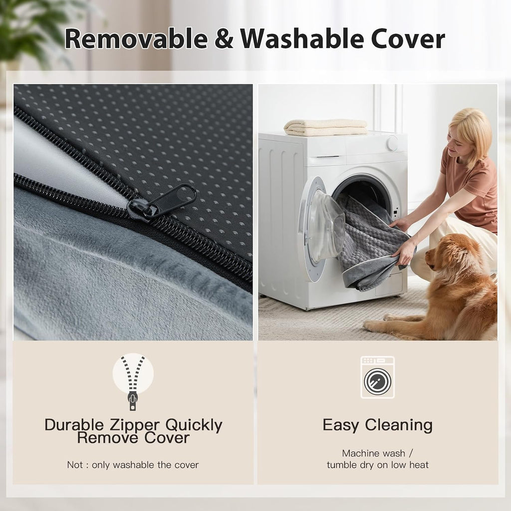LEXTRO XL Waterproof Orthopedic Dog Bed for Crate Mat, 41x27 Extra Large Dog Bed Washable with Removable Washable Cover, Comfortable Dogs Crate Pad for Large Size Dogs, Gray