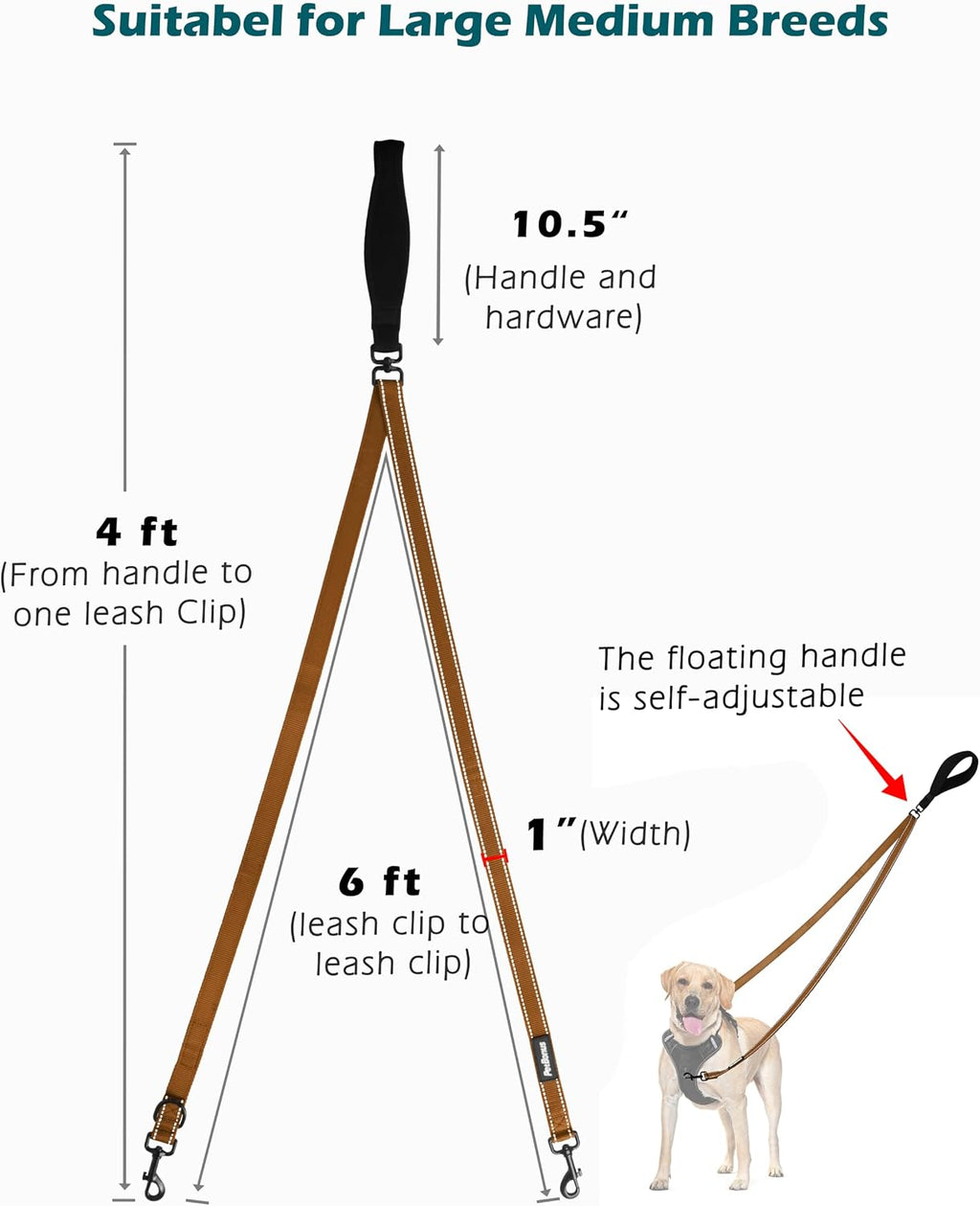 PetBonus Two Point Control Dog Leash, No Tangle Training Walking Leashes