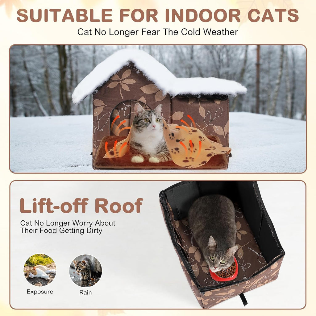 Dansydaisy 3 Pcs Outdoor Cat House Waterproof Cat Shelter for Winter, Leaf
