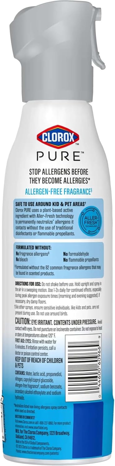 Clorox PURE Allergen Neutralizer Daily Air Spray, Fights Pet Odors, Fresh Scent, 8 Ounces