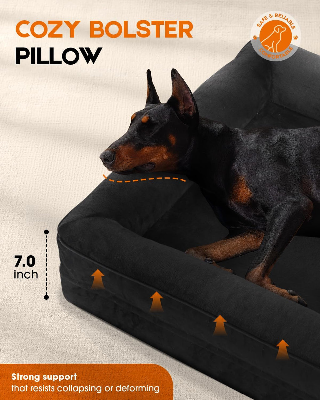 Upvilla Orthopedic Dog Bed, Four-Sided Medium Dog Sofa,Washable Cover Black