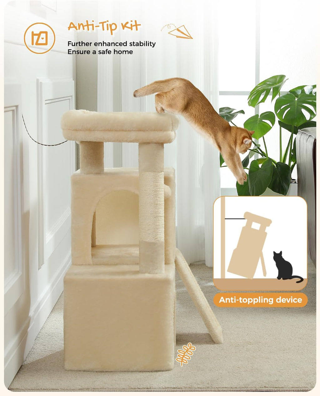 PAWZ Road 30" Cat Tower, Small Cat Tree with 2 Condos for Indoor Cats