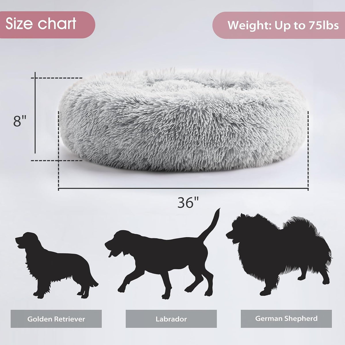 Western Home Calming Donut Large Dog Bed Pet Bed,36" Light Grey