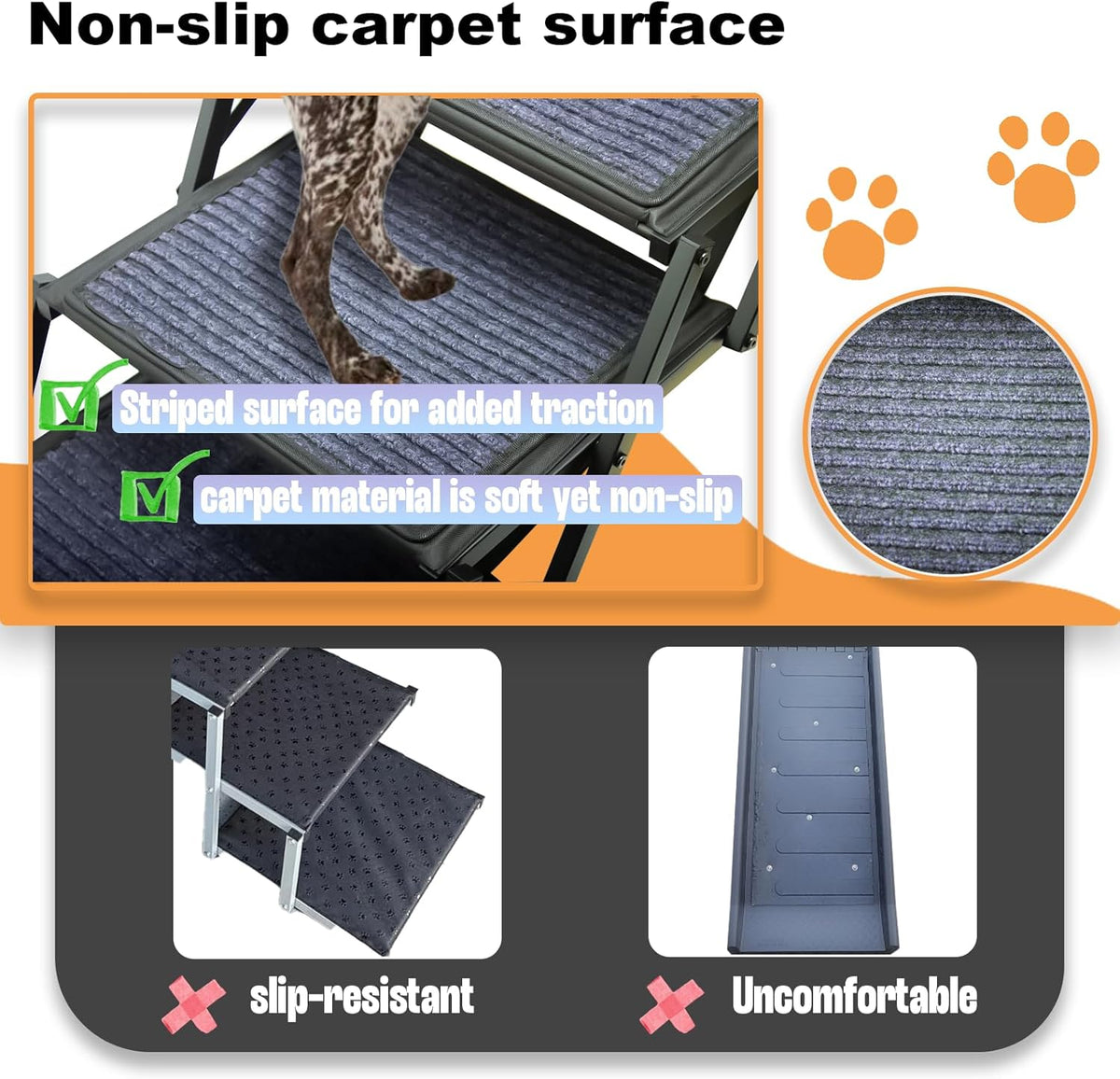 Extra Wide Dog Ramp for Car Truck and SUV Dog Stairs for Large Dogs Folding Pet Stairs with Non-Slip Rug Surface Supports Up to 280 lbs (Wide 5 Steps)