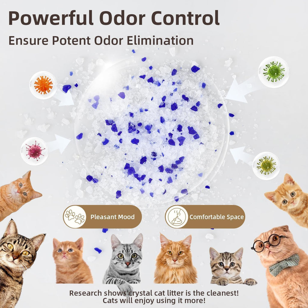 LaSyL Crystal Cat Litter for Multi-Cat Households - Silica Gel, 30-Day Odor Control, 99.9% Dust-Free Non-Clumping Low Tracking Lightweight Unscented Formula 17.2 lb (4 Bags x 4.3lb)