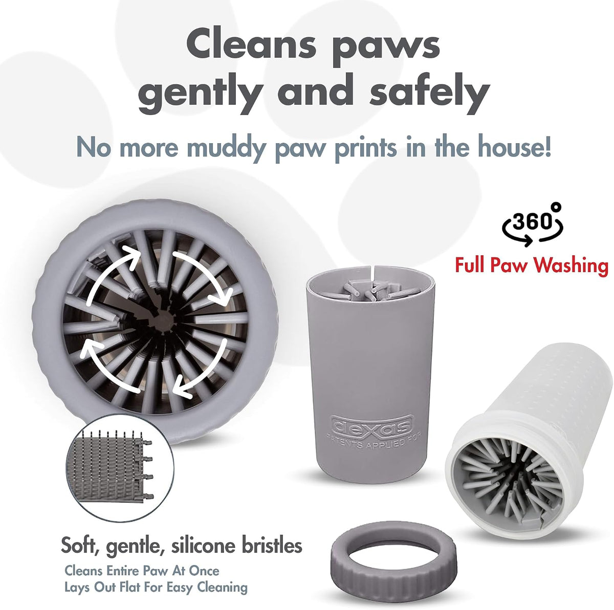 Dexas Medium MudBuster Portable Dog Paw Washer, Light Gray - Premium Quality Pet Supplies and Dog Accessories - Cleansing, Self Cleaning, Silicone - 6x6x6 Inches, 0.308 kg, 1 Count 